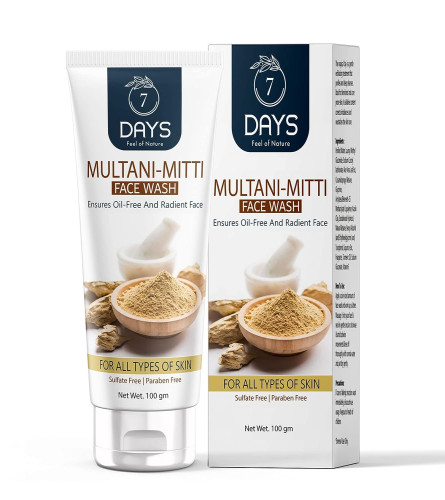 7 Days Multani Mitti Face Wash, for Oily and Acne Skin, Daily Use, 100 ml | pack of 2 | free shipping