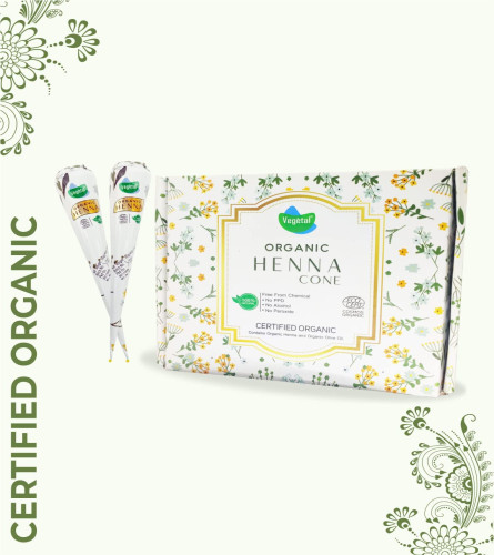 Vegetal Certified Organic Mehandi Cone 100% Natural Mehandi (Henna) for Feets and Hands 50 gm x 12