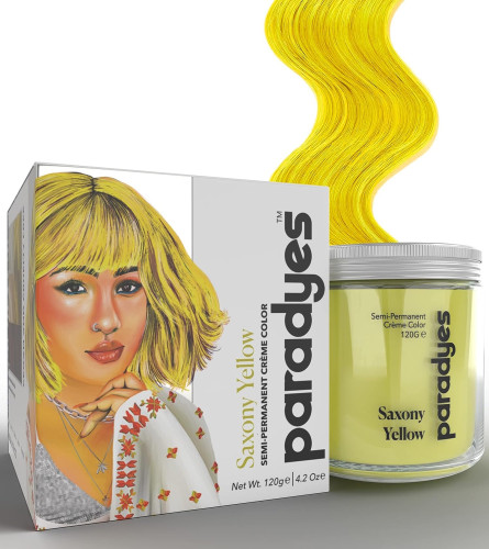 Paradyes Ammonia Free, Cruelty Free, Vegan, DIY application, Semi-permanent Hair Colors, 120 gm (Saxony Yellow) free shipping