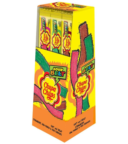 Chupa Chups, Sour Belt, Mixed Fruit Flavour, Soft & Chewy Toffee Pack, 480 g (Count of 48) Free ship