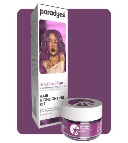 Paradyes Amethyst Plum SemiPermanent Hair Color Highlighting Kit Enriched with Herbal Ingredients for All Hair Types, 75 g (free shipping)