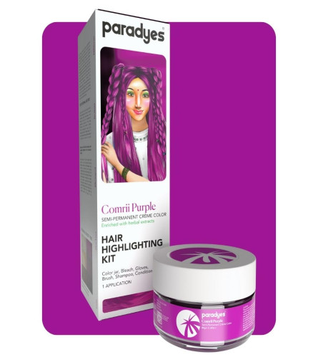 Paradyes Ammonia Free Comrii Purple Semi-permanent Hair Color Highlighting Kit enriched with herbal ingredients for All Hair Types-75 gm (free shipping)