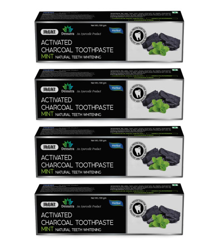 Jagat Devsutra Dr. Trusted Ayurvedic HERBAL Activated Charcoal Toothpaste for Teeth Whitening - 100% Natural Formula with Mint Flavour, No Fluoride & Artificial Colours - Pack of 4 (100 g) fs