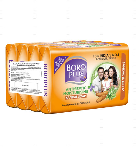 BoroPlus Antiseptic And Moisturising Bathing Sandal Soap With Sandal & Neem  125G (Pack Of 4)