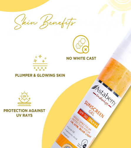 Astaberry Indulge Sunscreen Gel SPF 50 PA+++ |Broad Spectrum protection from UVA/B