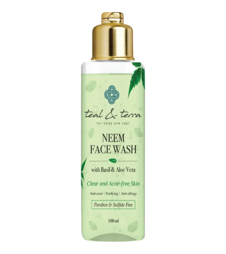 Teal & Terra Neem Face Wash with Basil & Aloe Vera for Clear and Acne Free Skin