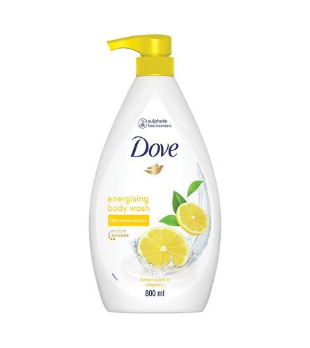 Dove Energising Body wash with energising lemon scent and nourishing Vitamin C, 100% gentle cleansers, paraben free/sulphate free cleansers, 100% plant- based moisturisers, 800ml