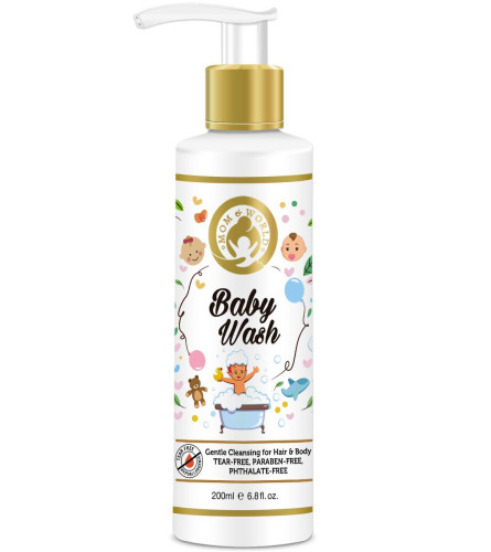 Mom & World Baby Wash - Tear Free Gentle Cleansing For Hair & Body, 200ml