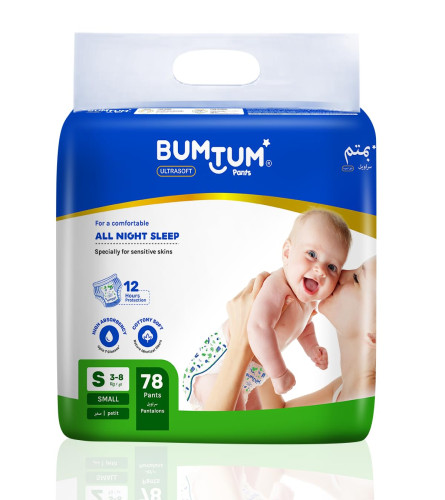 Bumtum Baby Diaper Pants, Small Size 78 Count, Double Layer Leakage Protection Infused With Aloe Vera, Cottony Soft High Absorb Technology (Pack of 1)( Free Shipping )
