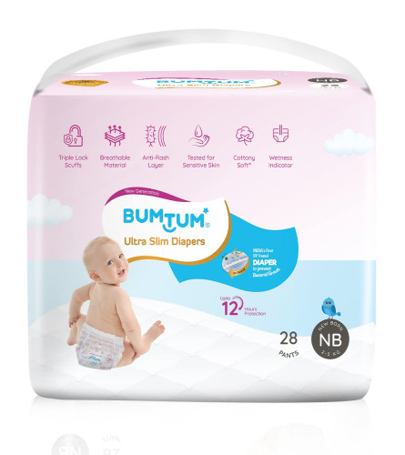 Bumtum Ultra Slim New Born Baby Diaper Pants For Sensitive Skin Protection 28 Count Online - Epakira