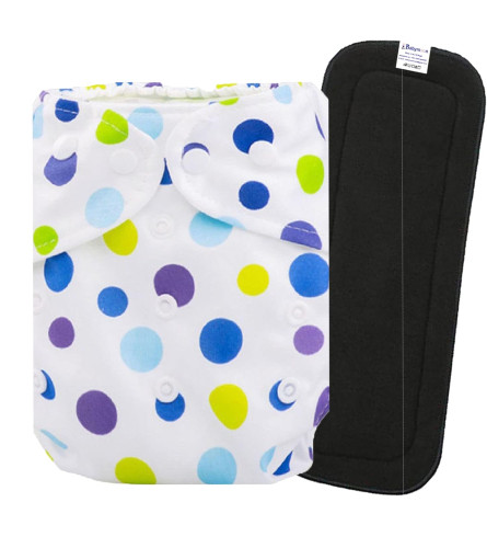 Babymoon Reusable Blue Polka Dots Cloth Diaper with 5 Layers Charcoal Bamboo Insert Online - Epakira