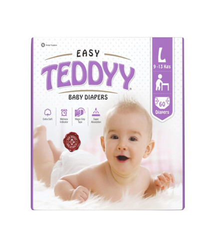 TEDDYY Easy Baby Diapers Large (10-12 Months) - 60 Count