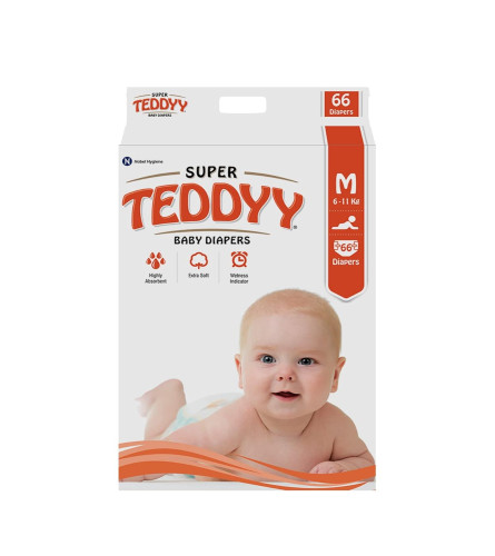 Teddyy Baby Tape Diapers Super Medium 66 Count (Pack of 1)( Free Shipping )