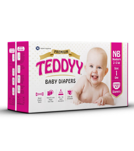 TEDDYY Baby Diapers Premium New Born 21 Count