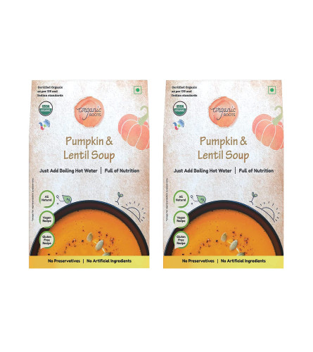 Organic Roots Pumpkin & Lentil Soup, Instant Soup Packets, Healthy Natural Ready To Cook Vegetable Soup Mix Powder, Pack of 2 (30G Each, 230Ml) (Free World Wide Shipping)