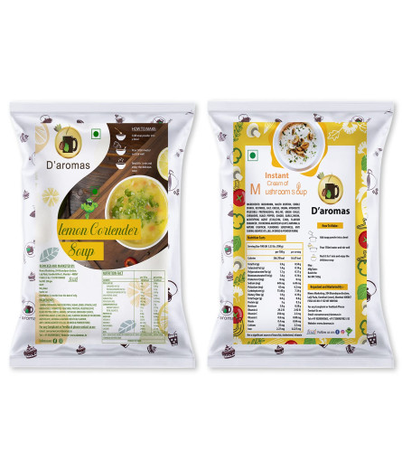 D'aromas Instant Lemon Coriender & Cream Mashroom Soup 500gx2, Instant Premix Mix Powder|Ready To Cook| No Artificial Flavour & Colour|Healthy Soup (Free World Wide Shipping)