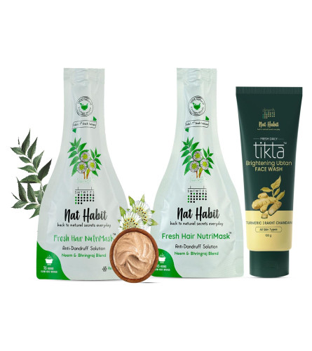 Nat Habit Hair Mask & Face Pack Combo Neem & Bhringraj Blend NutriMask & Brightening Ubtan Tikta Face Wash For Men & Women Dandruff Control & Skin Glow Suitable For All Skin & Hair Types (Free World Wide Shipping)