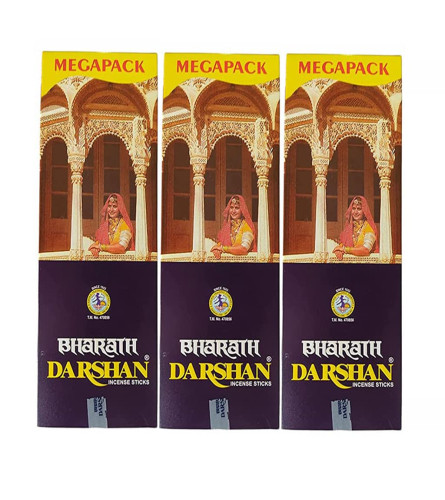 Darshan Incense - Bharath Darshan Incense Sticks (Agarbatti) 180 Grams Box - Pack of 3 (540g) : 390 Sticks