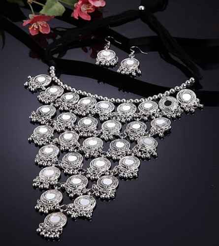 Latest Stylish Traditional Oxidised Silver Necklace Jewellery Set for Women