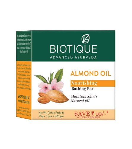 Biotique Almond Oil Nourishing Bathing Bar 75gm x 3 pack - free ship