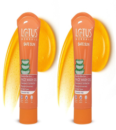 Lotus Herbals Safe Sun DeTAN After-Sun Face Wash Gel 100gm x 2 pack - free ship