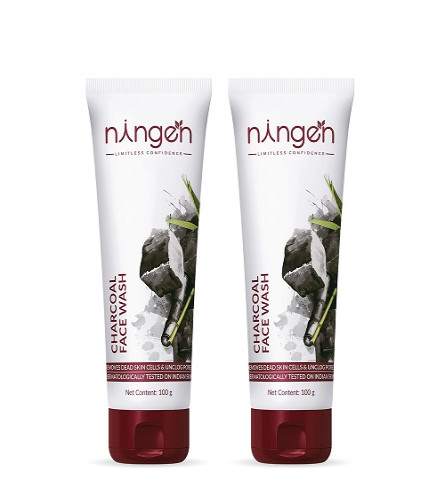 Ningen Charcoal Face Wash Brightening and Glowing Skin 100 gm x 2 pack - free shipping
