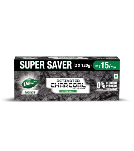DABUR Herb'L Activated Charcoal Toothpaste 120 g (Pack of 2)