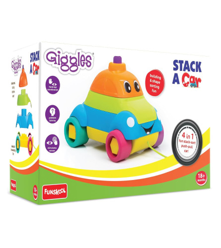 Giggles - Stack A Car, 2 in 1 Pull Along Toy, Walking, Shape Sorting, Pretend Play,12 Months & Above
