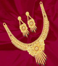 Indian 22K Gold Plated Indian 9” Long Bridal Necklace Earrings Fashion Set