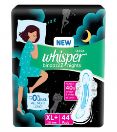Whisper Bindazzz Nights Sanitary Pads for Women, XL+ 44 Napkins