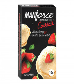 Manforce Cocktail Condoms with Dotted-Rings,Strawberry & Vanilla Flavoured- 10 Pieces (Pack of 6) Free shipping world