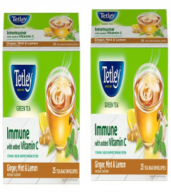 Tetley Ginger, Mint & Lemon Flavored Green Tea 25 Tea Bags (Pack of 2) Free Shipping World