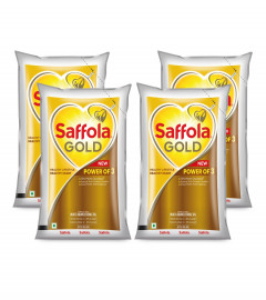 Saffola Gold Refined Rice Bran & Sunflower Cooking Oil 1 Litre Pouch (Pack of 4) Free Shipping World