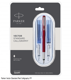 PARKER VECTOR STANDARD CALLIGRAPHY FOUNTAIN PEN WITH STAINLESS STEEL TRIM RED