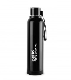 Cello Puro Steel-X Benz Stainless Steel Water Bottle with Inner Steel and Outer Plastic , 730 ml (Black) (free shipping)