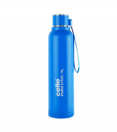 Cello Puro Steel-X Benz Stainless Steel Water Bottle with Inner Steel and Outer Plastic , 900 ml, Blue (free shipping)