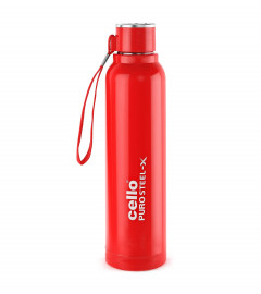 Cello Puro Steel-X Benz Water Bottle with Inner Stainless Steel and Outer Plastic (900 Ml, Red), 1 Piece (free shipping)