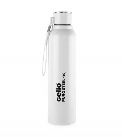 Cello Puro Steel-X Benz Water Bottle with Inner Stainless Steel and Outer Plastic (730 Ml, White), 1 Piece (free shipping)