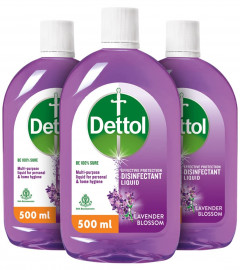 Dettol Liquid Disinfectant for Floor Cleaner, Surface Disinfection , Personal Hygiene (Lavender Blossom , 500ml- Pack of 3)