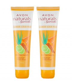 Avon Naturals Ayurvedic 3 in 1 Cleanser Scrub Mask | All skin types, with 14 Natural Ingredients For Radiant Glow - 100g (pack of 2)