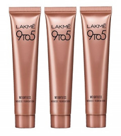 Lakmé 9 To 5 Weightless Mousse Foundation Mini, Beige Vanilla, Natural Matte Finish Cream Foundationy, Long Lasting Full Coverage Face Makeup, 6g (pack of 3)