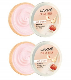 Lakme Peach Milk Soft Crème Moisturizer for Face 100 g, Daily Lightweight Whipped Cream with Vitamin E for Soft, Glowing Skin - Non Oily 24h Moisture (pack of 2)