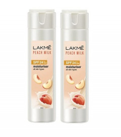 LAKMÉ Peach Milk Face Moisturizer SPF 24 PA++ 120ml, Daily Light Sunscreen Lotion with Vitamin C for Glowing Skin Sun Protection for Women (pack 0f 2)