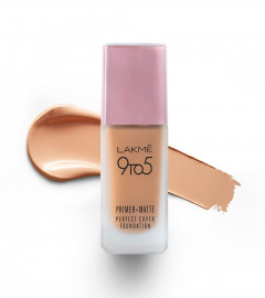 Lakmé 9To5 Primer + Matte Perfect Cover Foundation, W160 Warm Sand, 25 ml