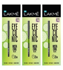 Lakmã Eyeconic Insta Cool Kajal, Black, Cooling Kohl Liner With Cucumber, Twist Up Pencil - Waterproof, Smudge Proof & Long Lasting Eye Makeup, 0.35 G, Glossy Finish (3pack)