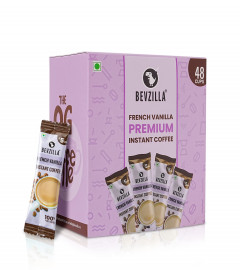 Bevzilla Instant Coffee Powder - 48 Sachets (French Vanilla)| Hot & Cold Coffee