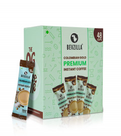 Bevzilla Instant Coffee Powder - 48 Sachets (Colombian Gold)| Hot & Cold Coffee