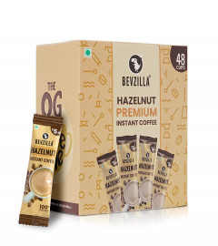 Bevzilla Instant Coffee Powder - 48 Sachets (Hazelnut)| Hot & Cold Coffee