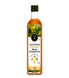 Jiva Tattva Black Mustard Oil | 1 Litre Premium Plastic Bottle | Natural Crused Sarso Oil | Cholesterol Free | 100% Pure & Natural Mustard Oil for Cooking -1 Ltr (Black Mustard Oil)