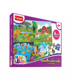 Funskool Play & Learn-Dino-Pets-Aquatic-Birds 4in1,Educational,4x30 Pieces,Puzzle,for 4 Year Old Kids and Above,Toy